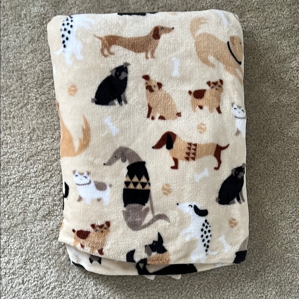 Cream dog print throw blanket